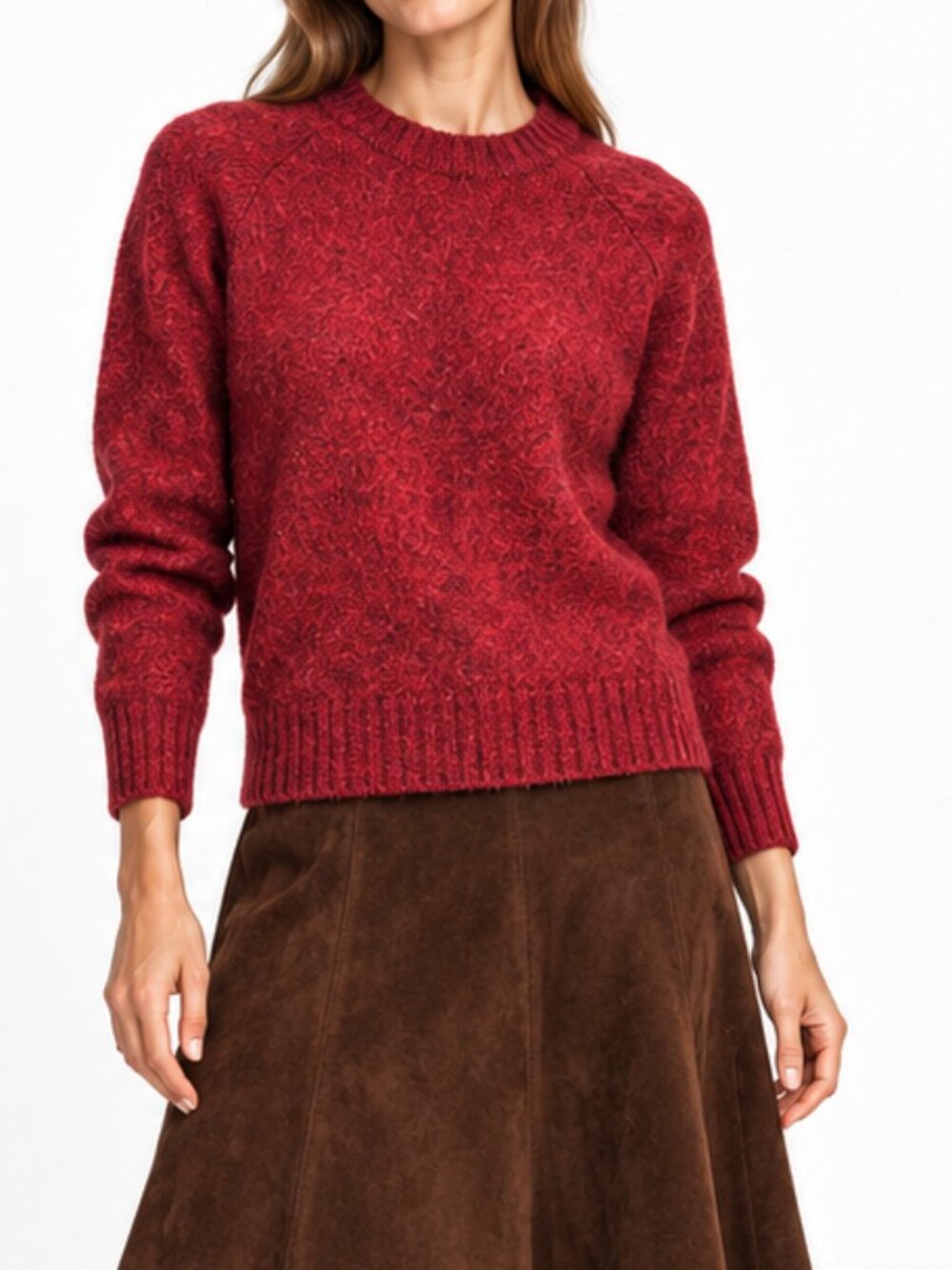 Lands’ End Vintage Red Shetland Wool Crewneck Sweater Medium Made in England